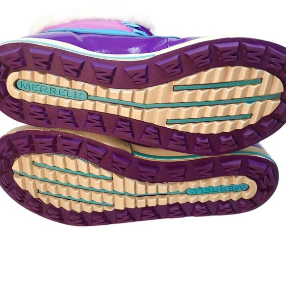 Merrell Spruzzi Boots Waterproof Winter Kids Girls Snow 6M Purple Blue Furry - Picture 9 of 10